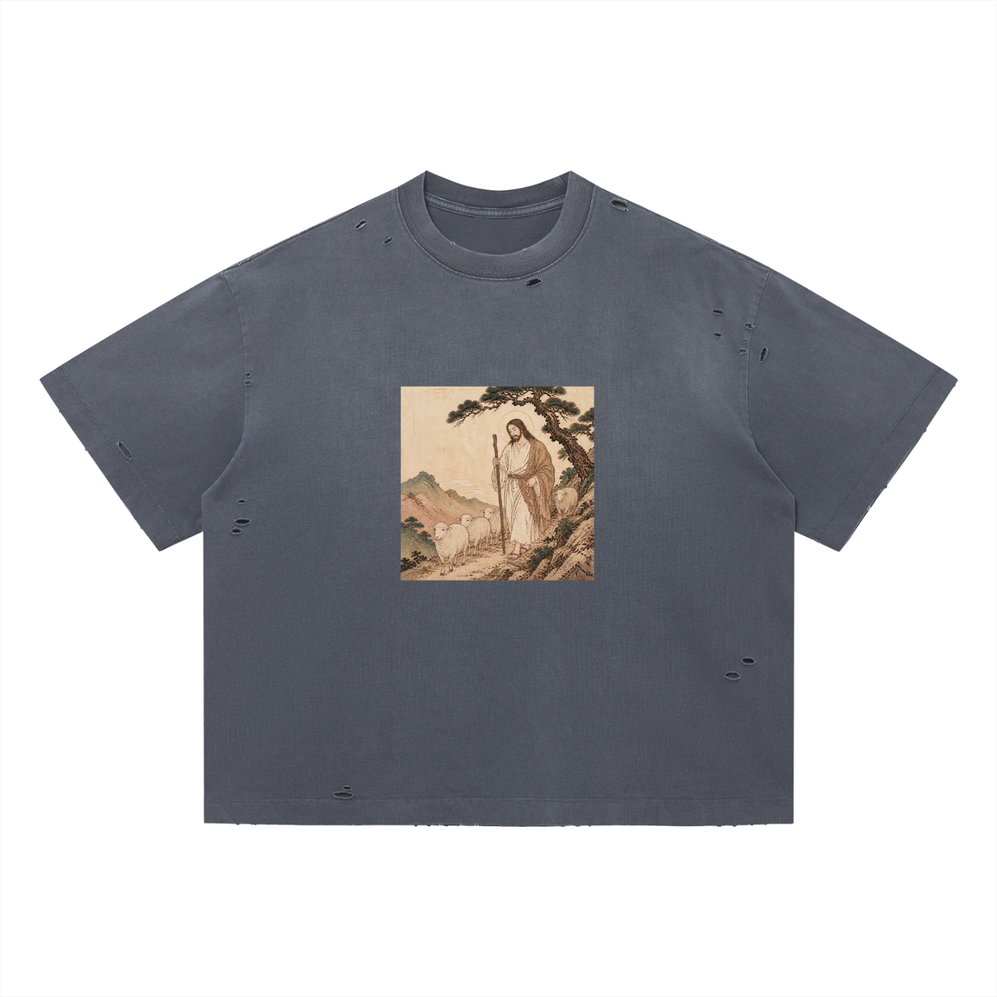 'Sheep' Distressed Boxy Oversized T-Shirt