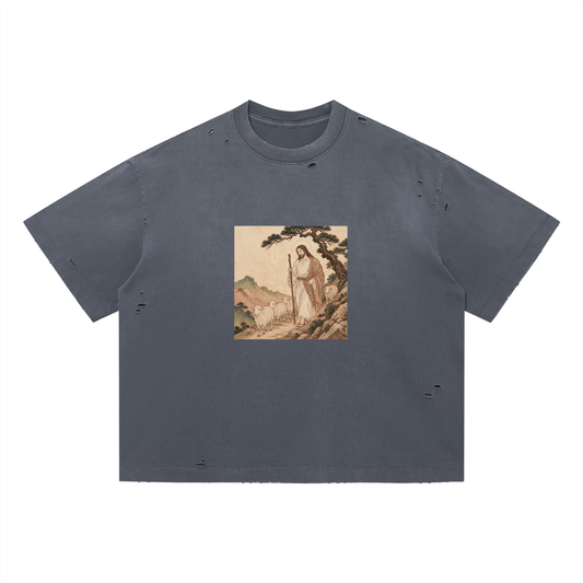 'Sheep' Distressed Boxy Oversized T-Shirt
