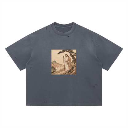 'Sheep' Distressed Boxy Oversized T-Shirt