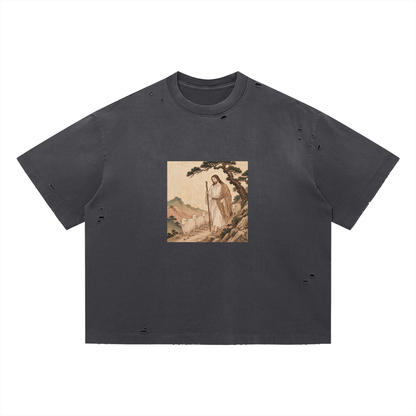 'Sheep' Distressed Boxy Oversized T-Shirt