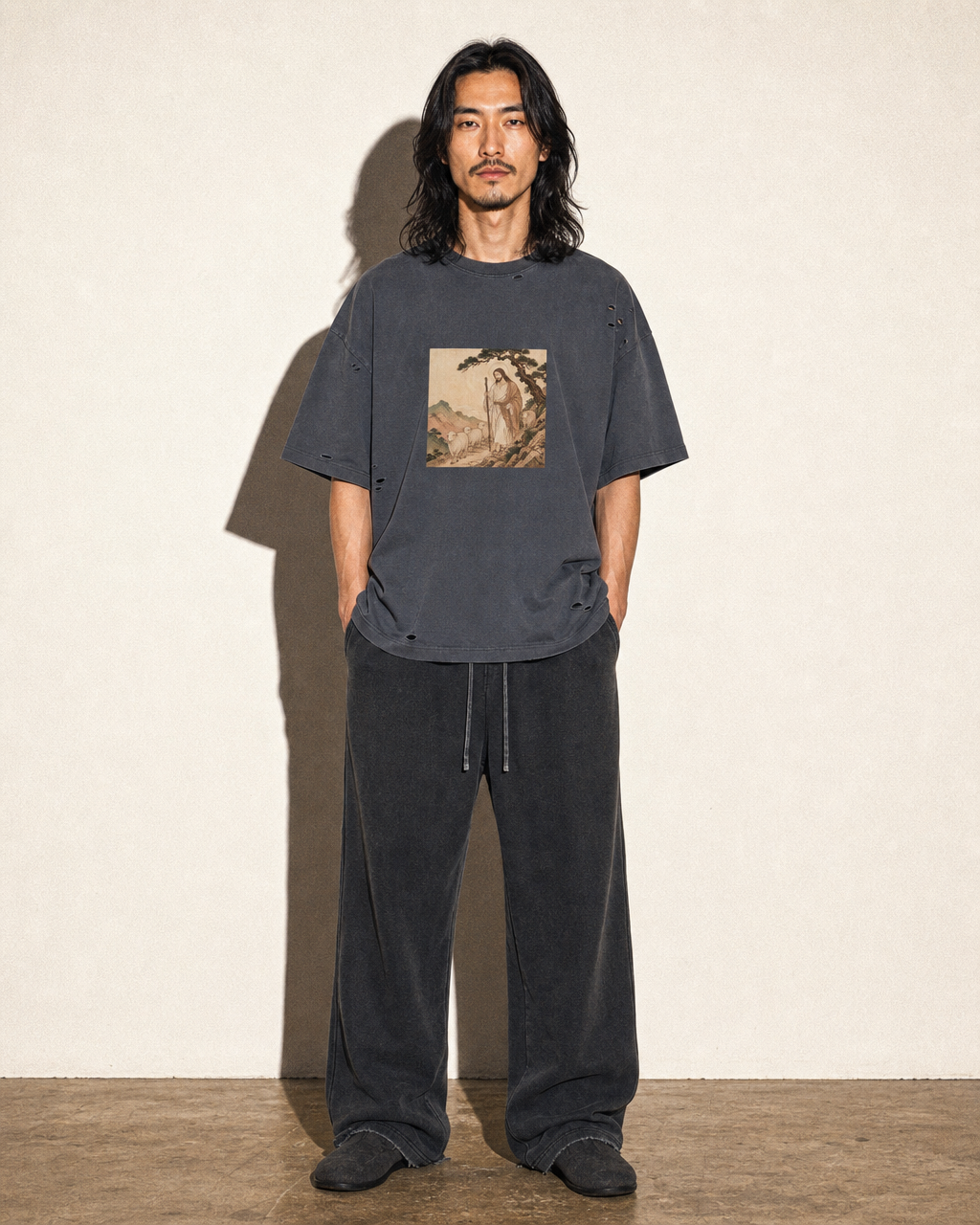 'Sheep' Distressed Boxy Oversized T-Shirt