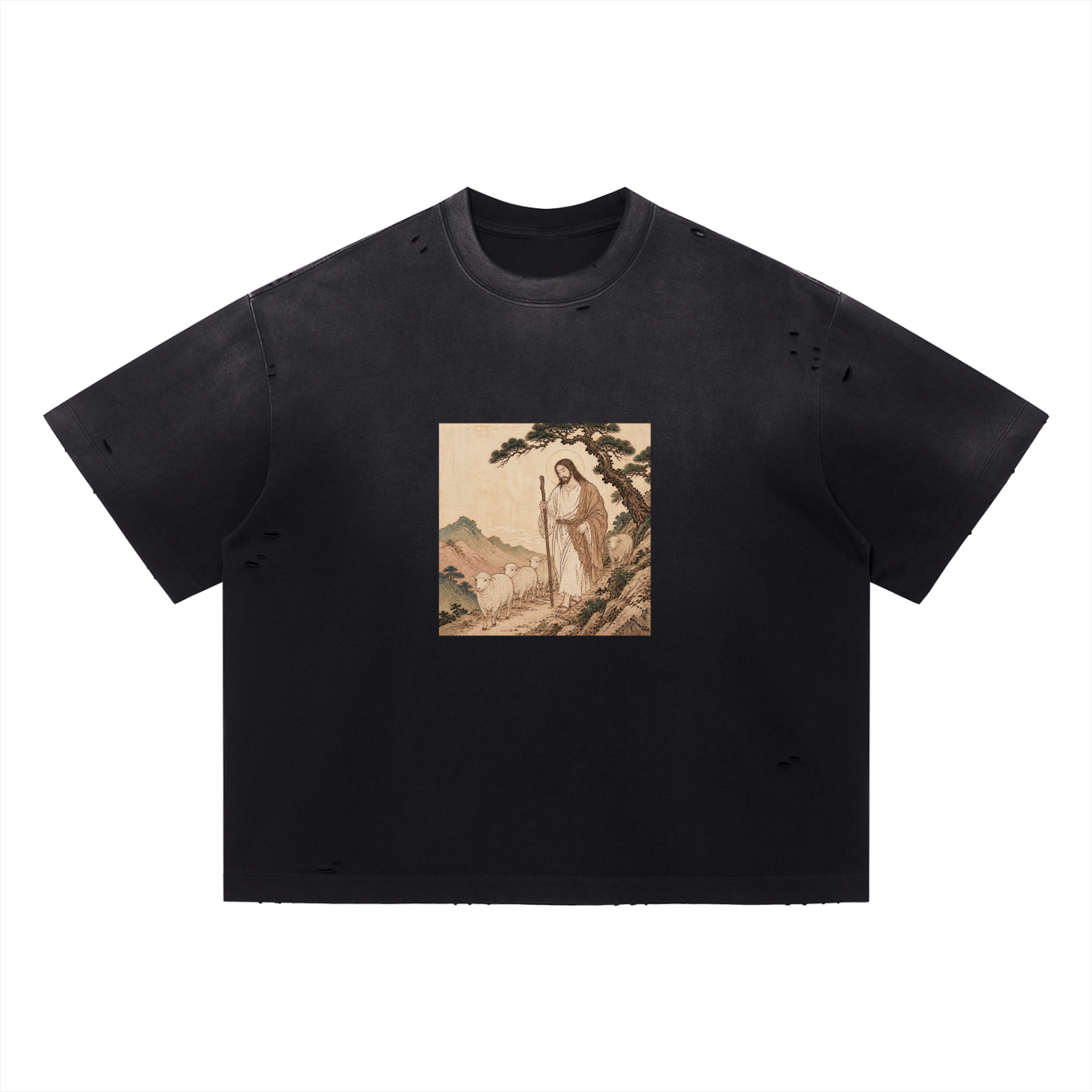 'Sheep' Distressed Boxy Oversized T-Shirt