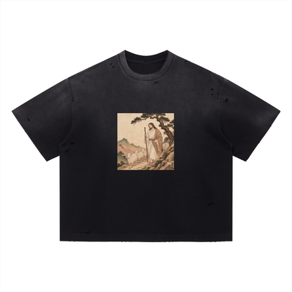 'Sheep' Distressed Boxy Oversized T-Shirt