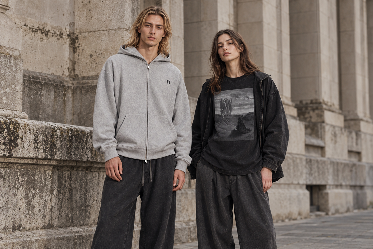 Reflect zip-up hoodie and Three tee campaign image